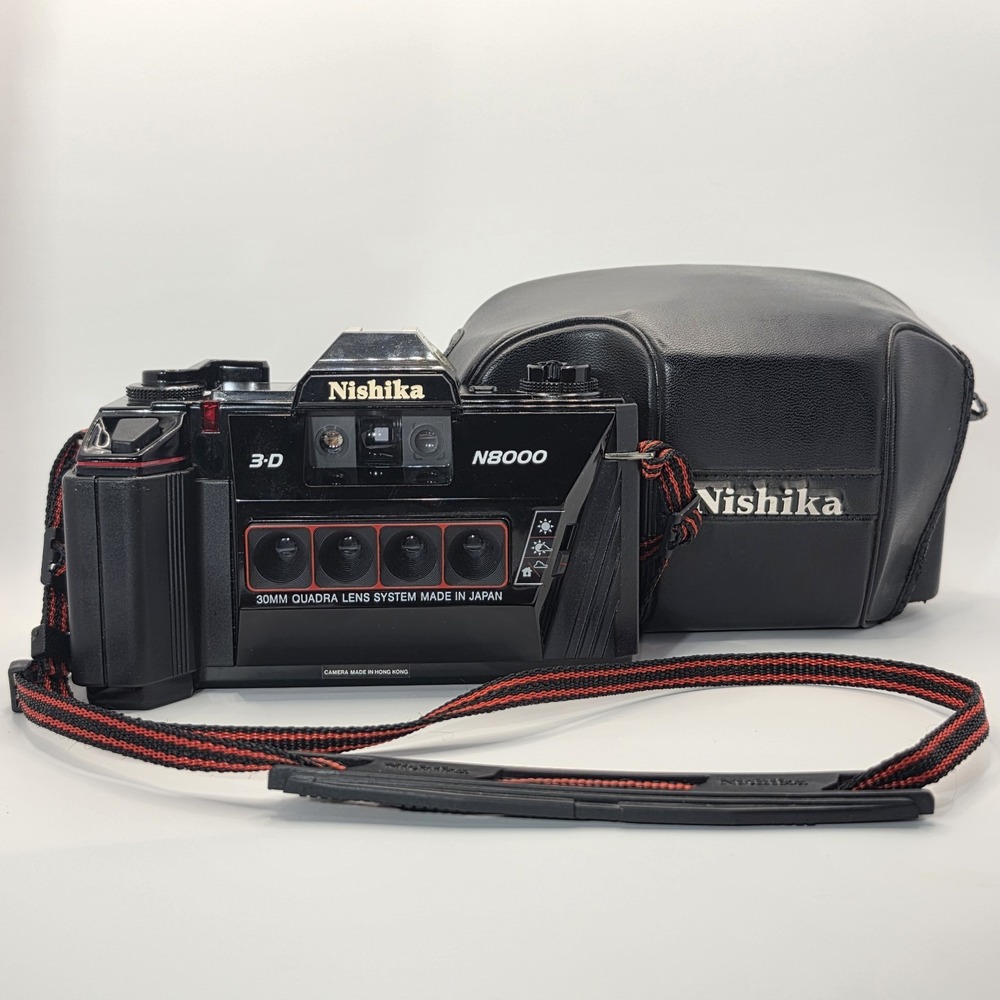 NISHIKA N8000 35mm Quadrascopic 3D FILM CAMERA W/ Case & Strap Dry Tested